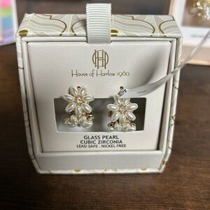 House of Harlow 1960 Gold and White Floral Earrings
